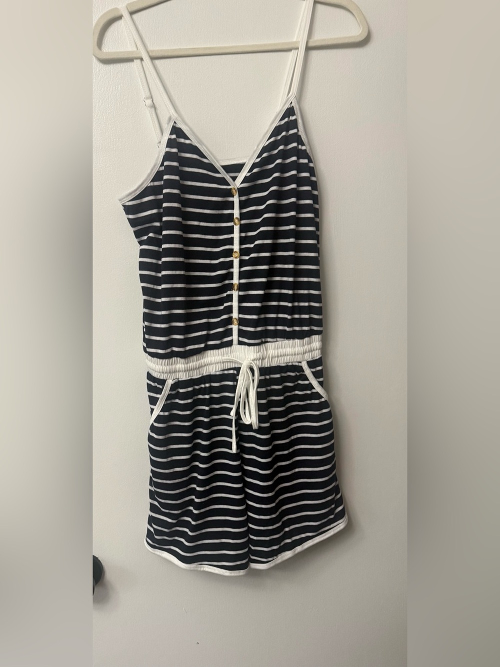 Cupshe Navy Striped Romper 
Size large new with tags